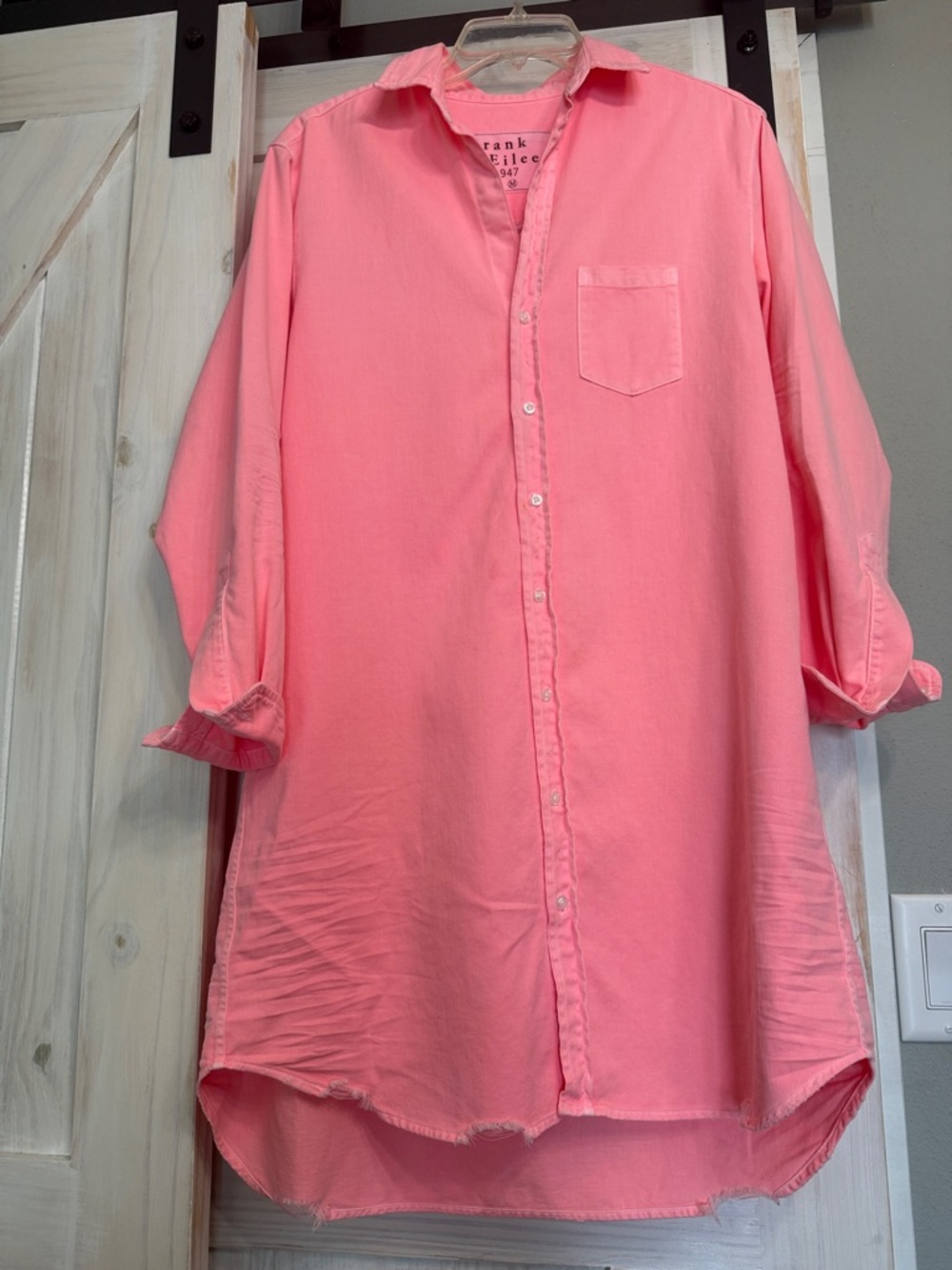 NWT Frank & Eileen Famous Denim Mary Shirtdress distressed M Watermelon